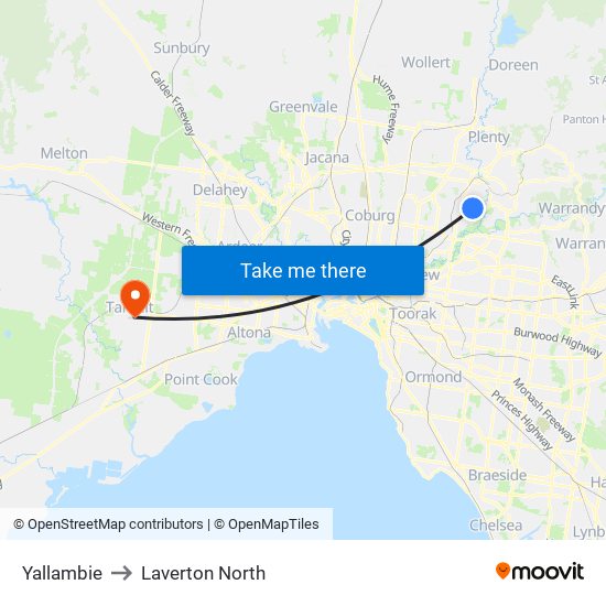 Yallambie to Laverton North map