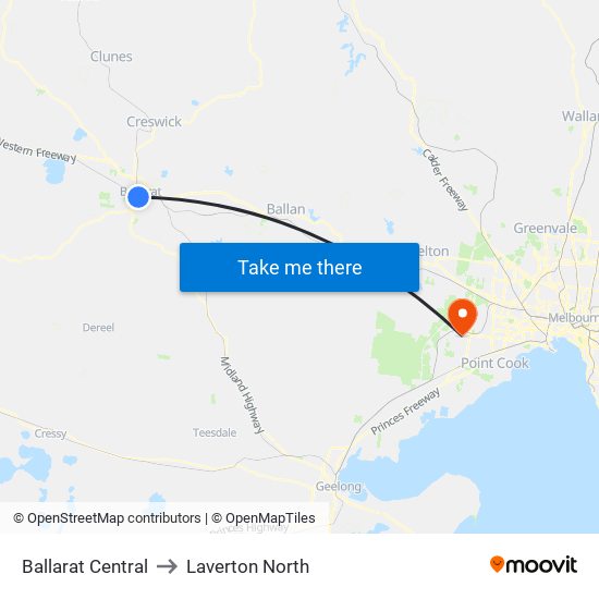 Ballarat Central to Laverton North map