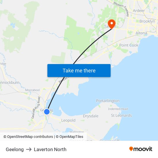 Geelong to Laverton North map