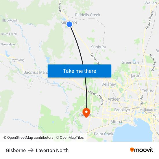 Gisborne to Laverton North map