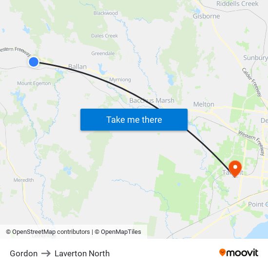 Gordon to Laverton North map