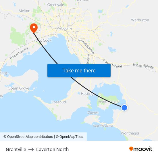 Grantville to Laverton North map