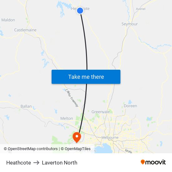 Heathcote to Laverton North map