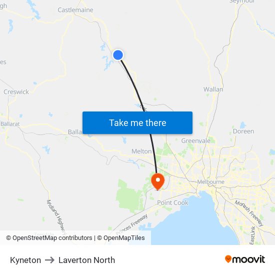 Kyneton to Laverton North map