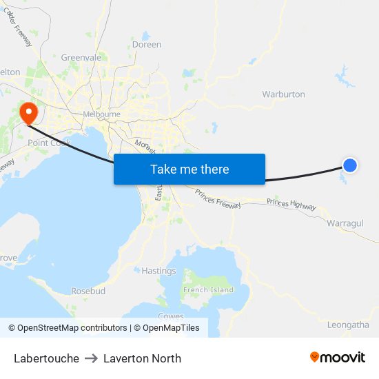 Labertouche to Laverton North map