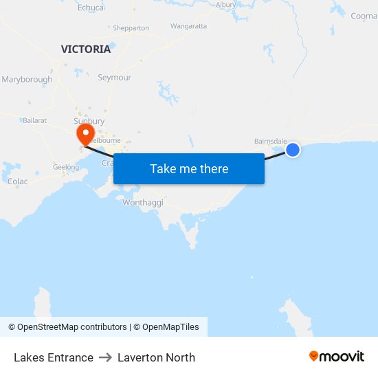 Lakes Entrance to Laverton North map