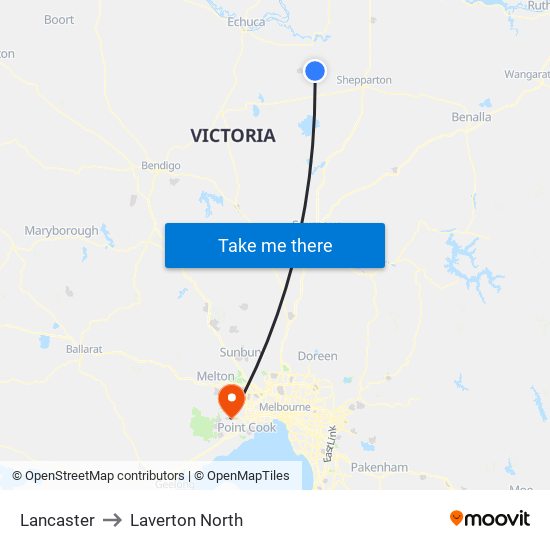 Lancaster to Laverton North map