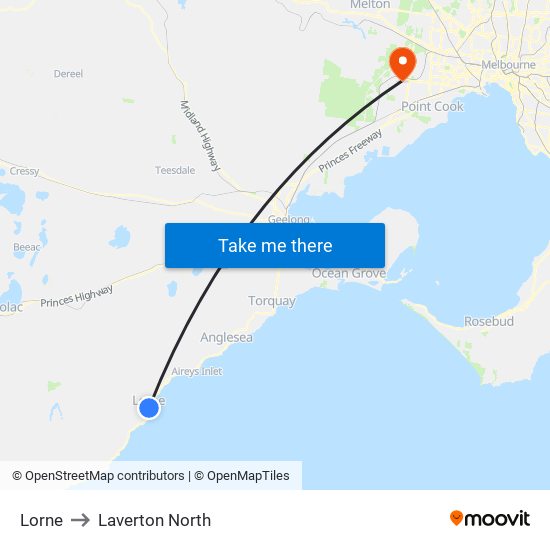 Lorne to Laverton North map