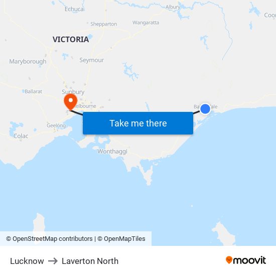 Lucknow to Laverton North map