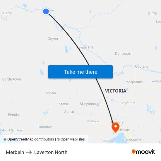Merbein to Laverton North map