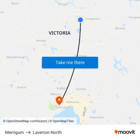 Merrigum to Laverton North map