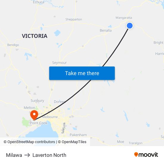 Milawa to Laverton North map