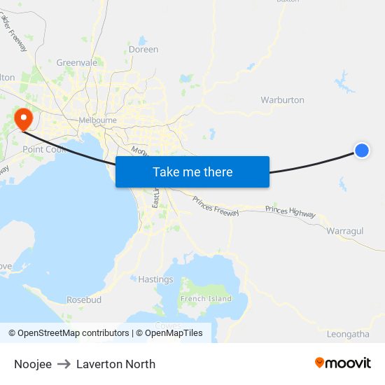Noojee to Laverton North map