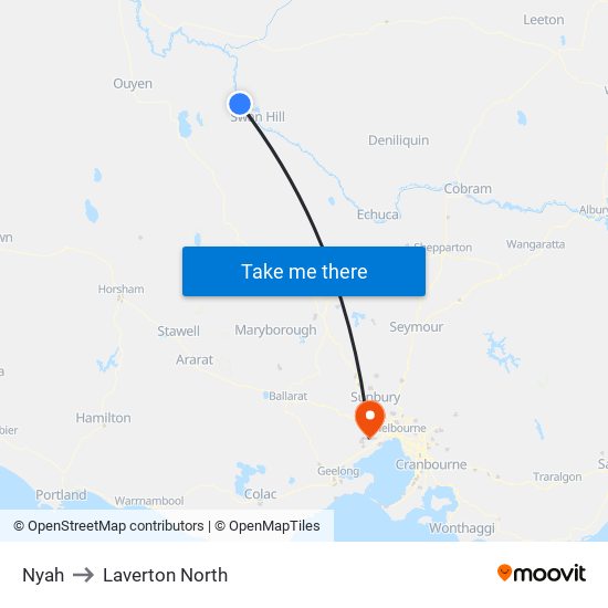 Nyah to Laverton North map