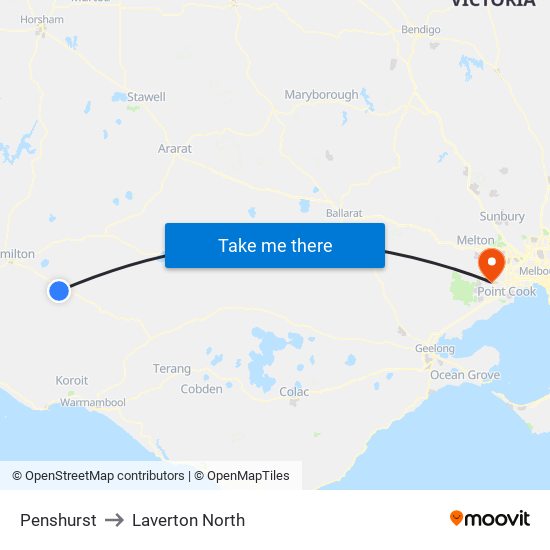 Penshurst to Laverton North map