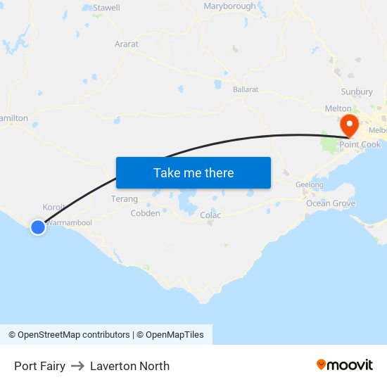 Port Fairy to Laverton North map