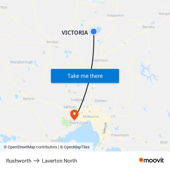 Rushworth to Laverton North map