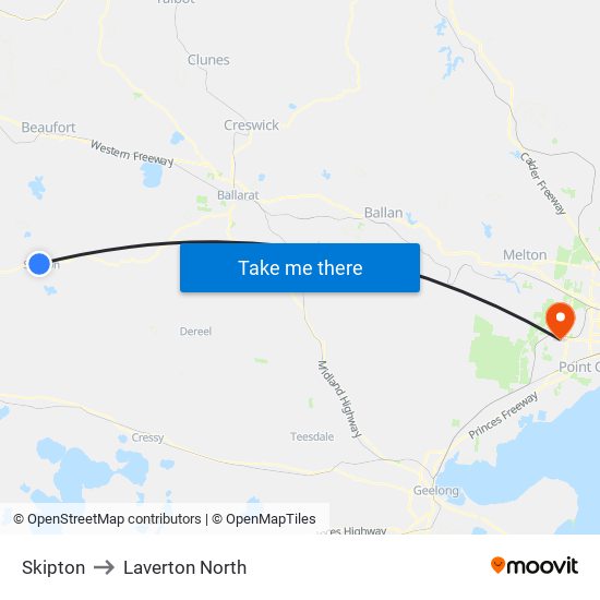 Skipton to Laverton North map