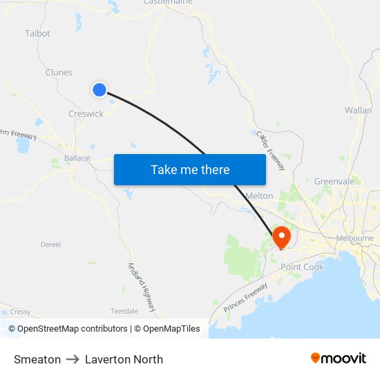 Smeaton to Laverton North map