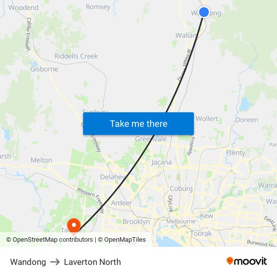 Wandong to Laverton North map