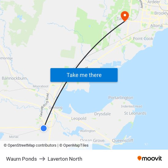 Waurn Ponds to Laverton North map