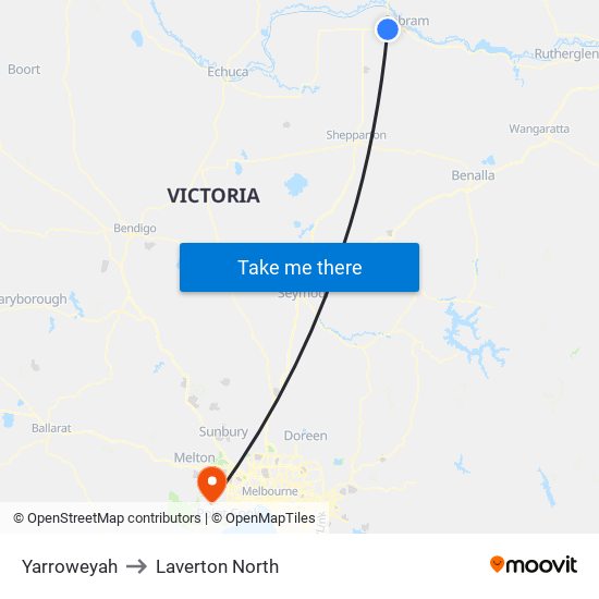 Yarroweyah to Laverton North map