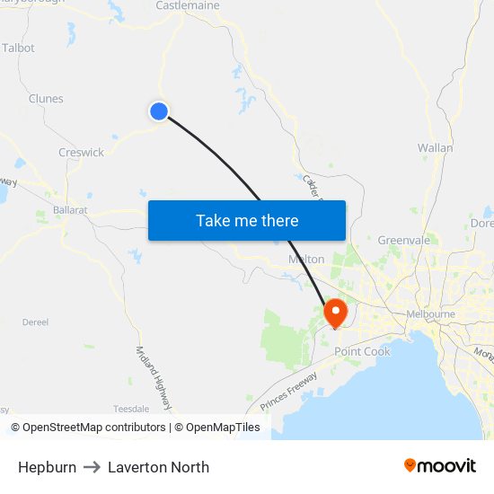 Hepburn to Laverton North map