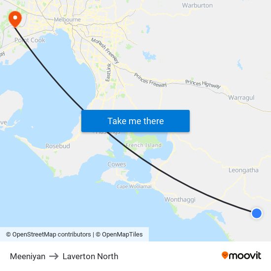 Meeniyan to Laverton North map