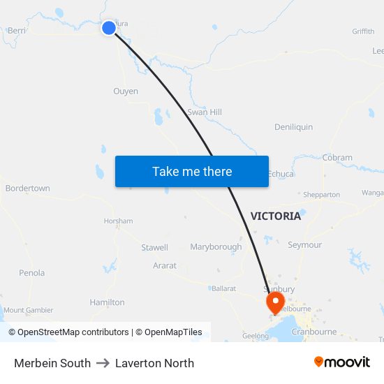 Merbein South to Laverton North map