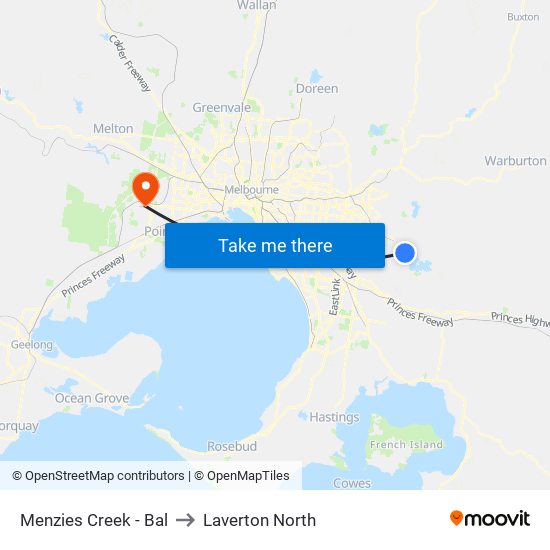 Menzies Creek - Bal to Laverton North map