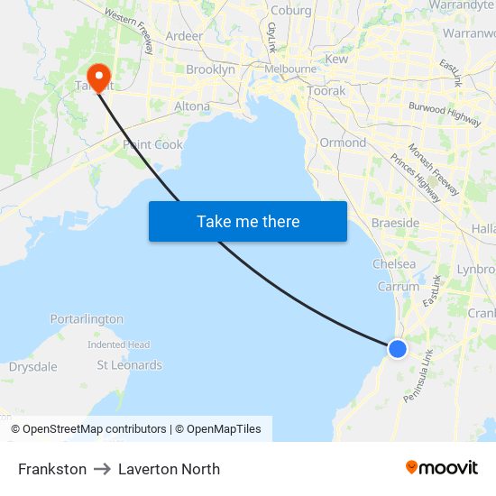 Frankston to Laverton North map