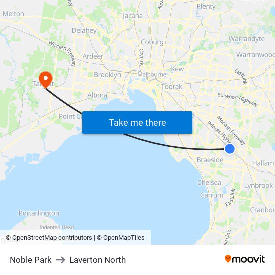 Noble Park to Laverton North map