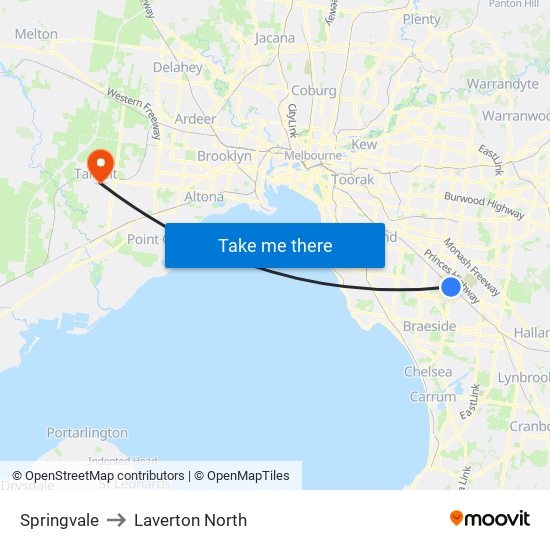 Springvale to Laverton North map