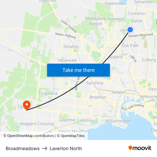 Broadmeadows to Laverton North map