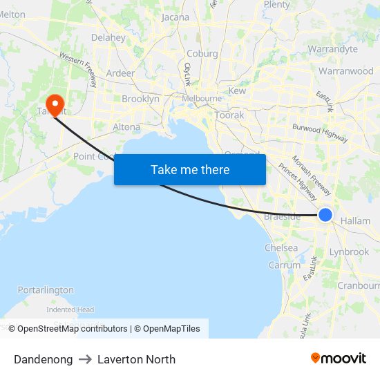 Dandenong to Laverton North map