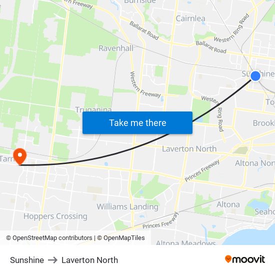 Sunshine to Laverton North map