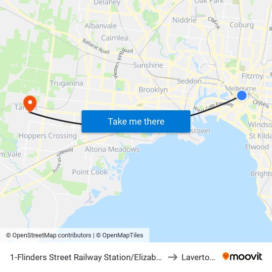 1-Flinders Street Railway Station/Elizabeth St (Melbourne City) to Laverton North map
