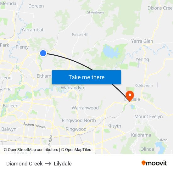 Diamond Creek to Lilydale map