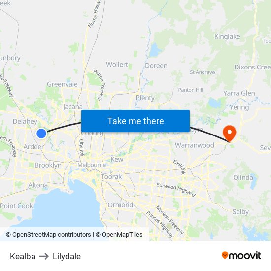 Kealba to Lilydale map