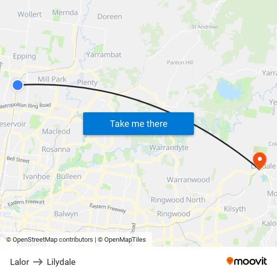 Lalor to Lilydale map