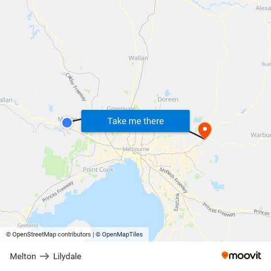Melton to Lilydale map