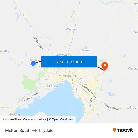 Melton South to Lilydale map