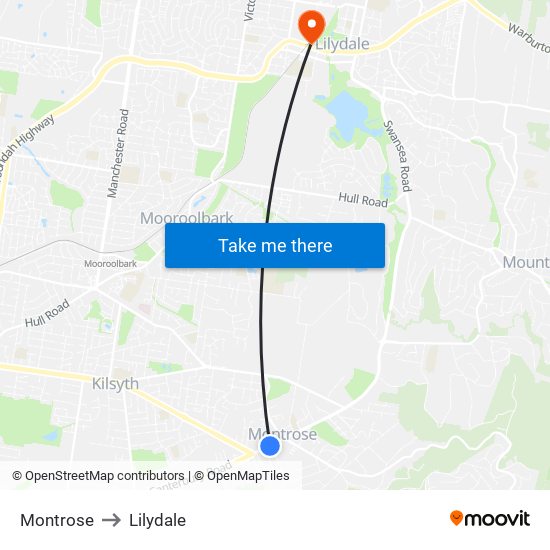 Montrose to Lilydale map
