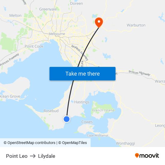 Point Leo to Lilydale map