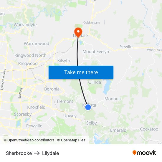 Sherbrooke to Lilydale map