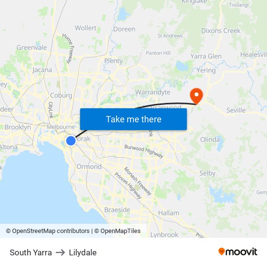 South Yarra to Lilydale map