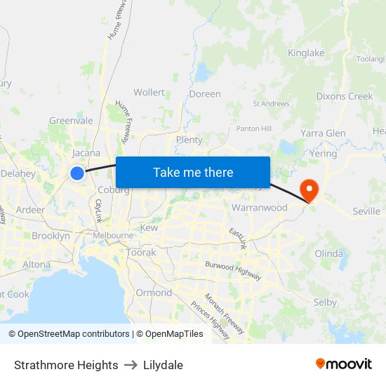 Strathmore Heights to Lilydale map