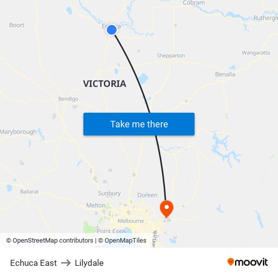 Echuca East to Lilydale map