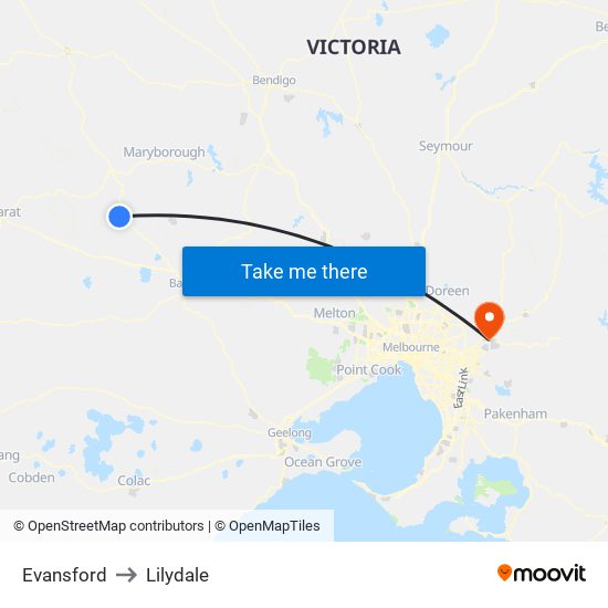 Evansford to Lilydale map