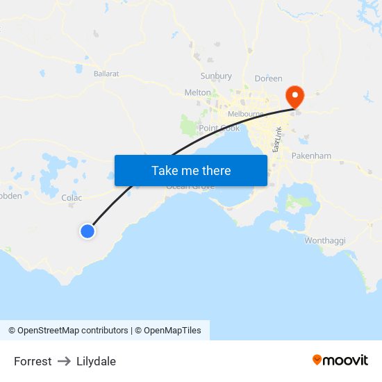 Forrest to Lilydale map